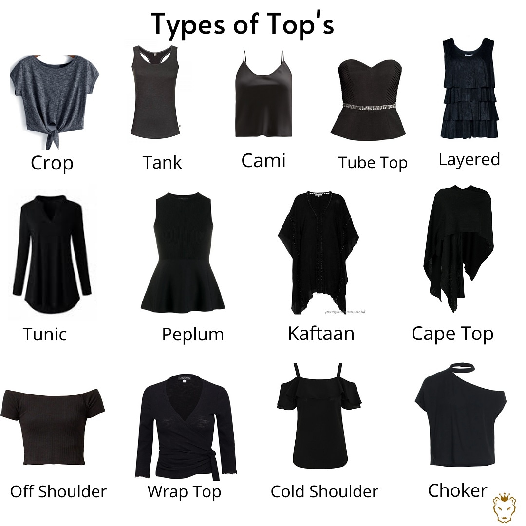 different types of shirts with names