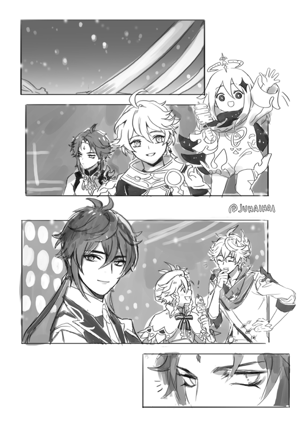 XiaoVen comic scribble cos I wanted to see them meet in the lantern rite festival but it never happened... also a bit of ChiLi ... u n u )
#xiao #venti #xiaoven #GenshinImpact #原神