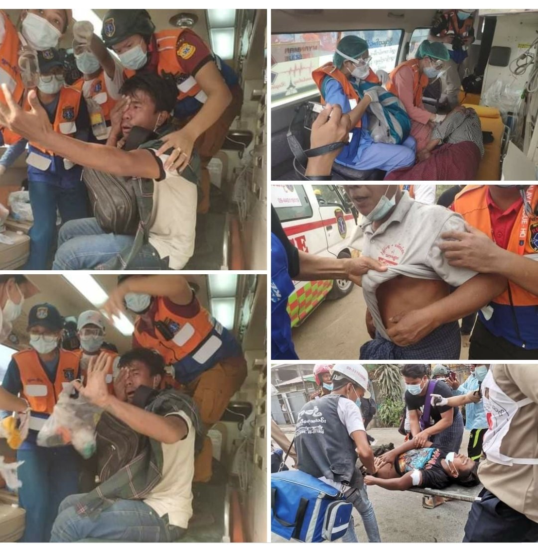 ChanMyae3003's tweet photo. Police still firing at Mandalay Yadanarbon Harbour Demo crack-down &amp; it’s more like a war though unarmed civilians only had to do nothing rather than running away. More than 10 were shot. One, shot on head, is in emergency stage. 
SUPPORT CRPH

#Feb20Coup
#WhatsHappeningInMyanmar https://t.co/WoF102hGgr