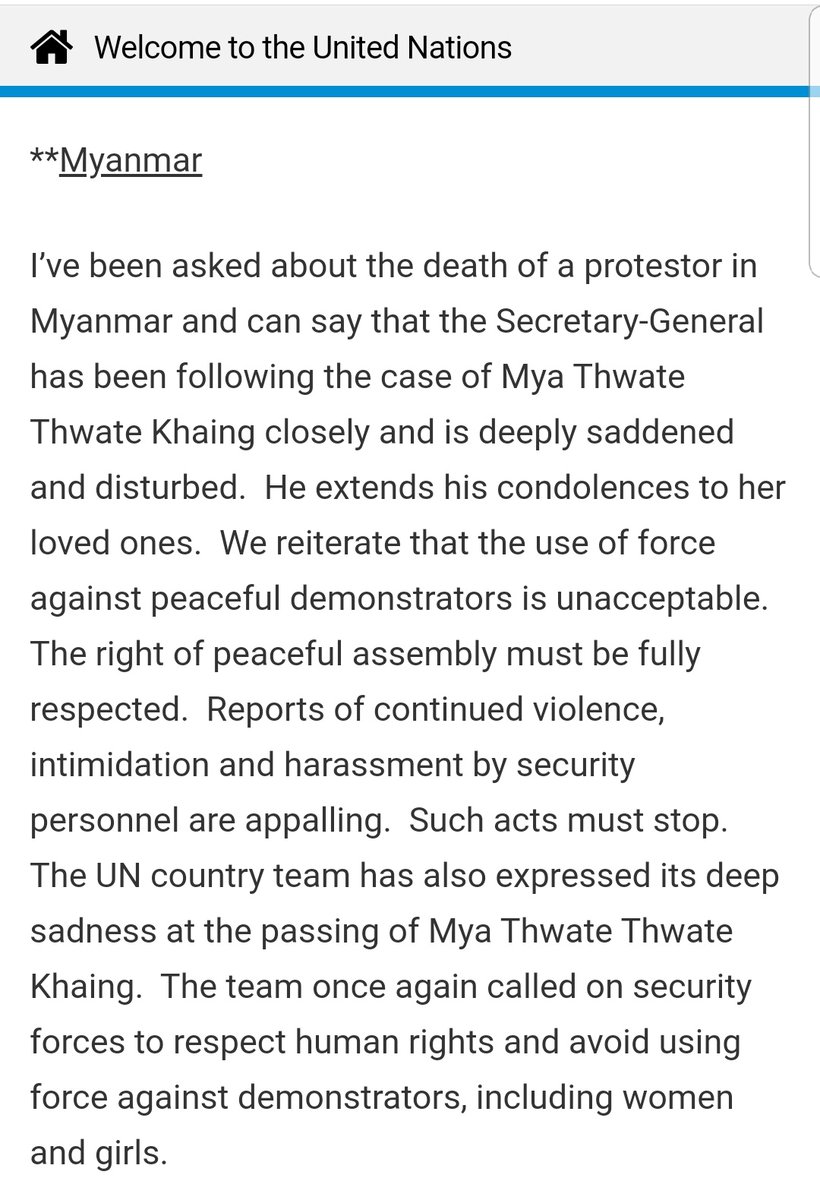 MayWongST's tweet photo. #UN Chief @antonioguterres had just said use of force against #Myanmar protesters "unacceptable", that acts of continued violence by security forces "must stop". Now local media reporting deaths of citizens after police fired at demonstrators in #Mandalay #WhatsHappeningInMyanmar https://t.co/5sHYJaVZOP