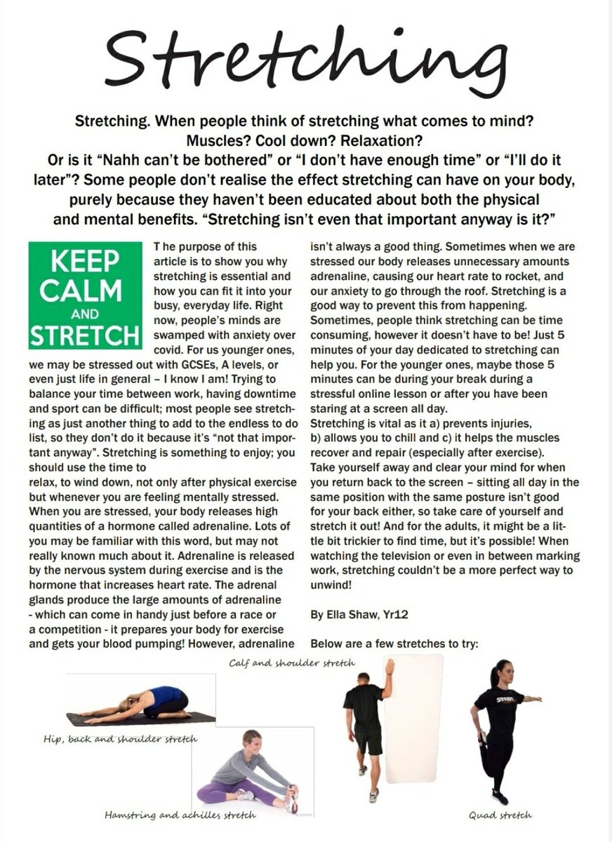 Here is the next article from the captains. This time from Ella on stretching. We know that a lot of rowers will have let their flexibility slip, so this will hopefully act as a prompt, particularly anyone heading out for their first 5k run #5kday #stretchySaturday