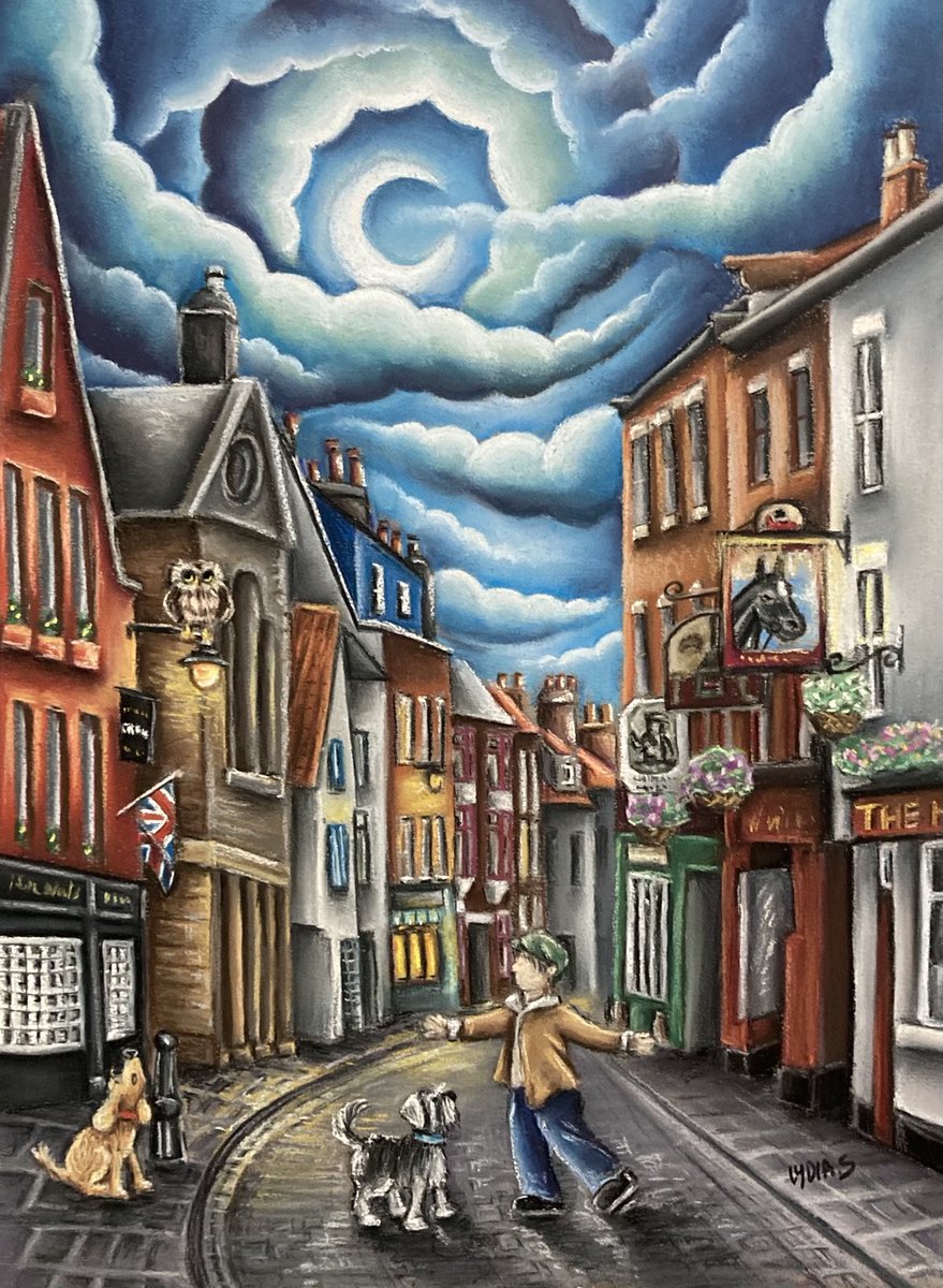 🤫 sneaky peak at My lastest ‘closing time’ set in the old part of Whitby , hopefully will be going to Whitby galleries very soon! #whitby #whitbyart #churchstreet #whitbyatnight #artistontwitter
