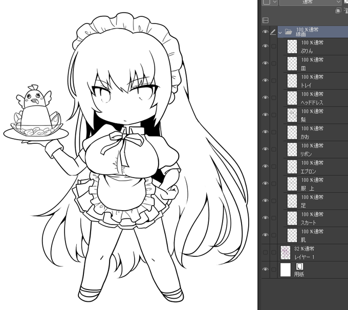 線画できたよ。全部ラスターレイヤーだよ! 