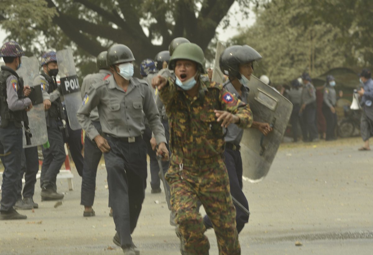 HappeningNow: Police are still shooting into the crowd in Mandalay. Situation is really tense and reporters are too stuck within the gunfire.