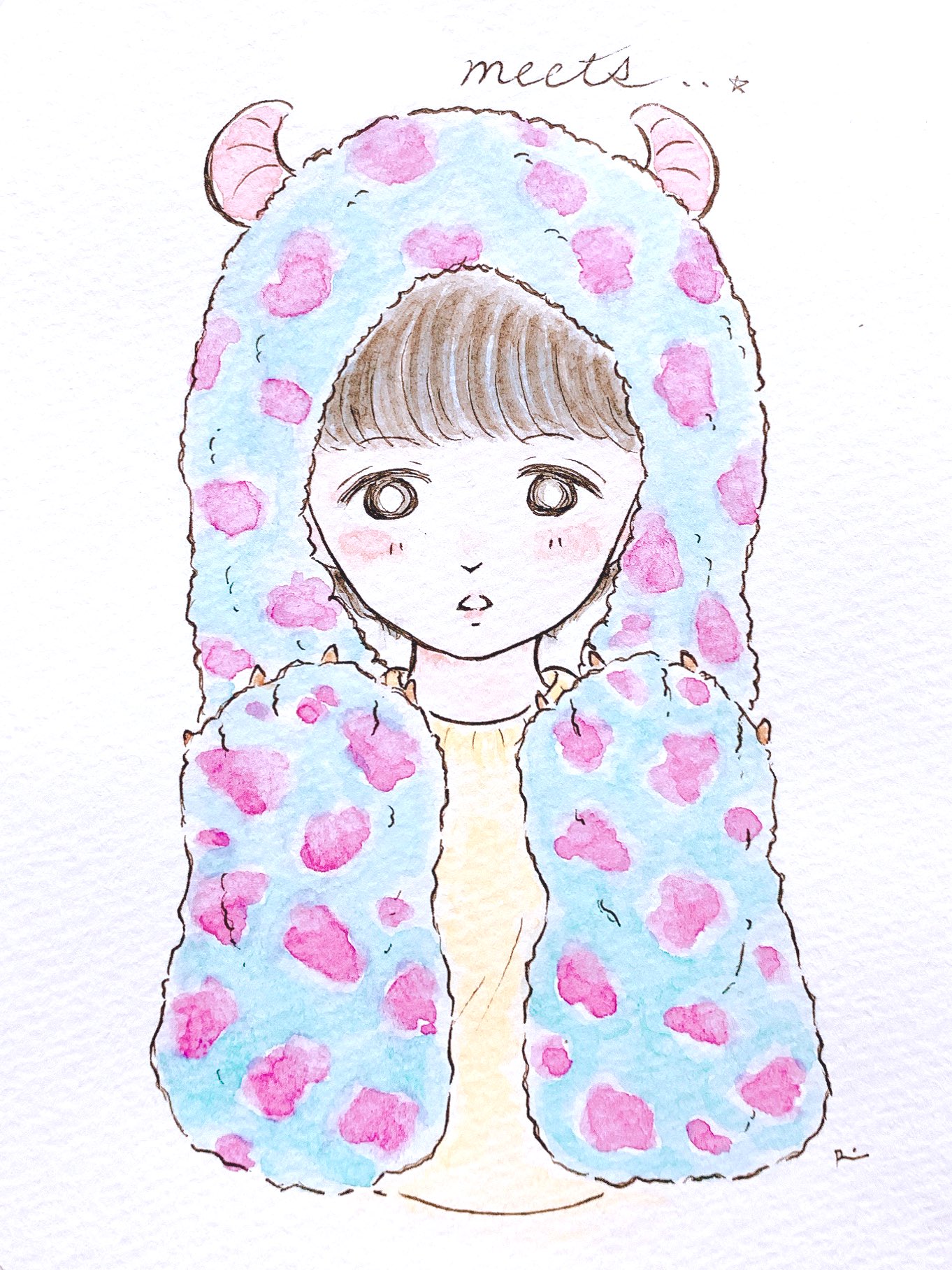 りん 男の子にプレゼントした名前入りミニカード かぶり物可愛いなぁ イラスト 水彩 ディズニー モンスターズインク T Co Lutxapl0kq Twitter