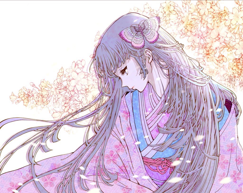 1girl japanese clothes long hair solo kimono hair ornament flower  illustration images