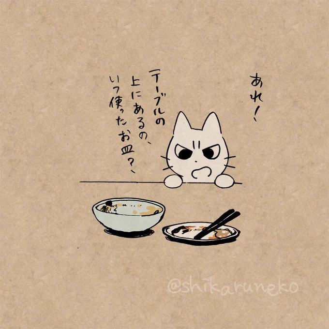 食べたあとの食器を放置する人を叱ってくれる猫 
