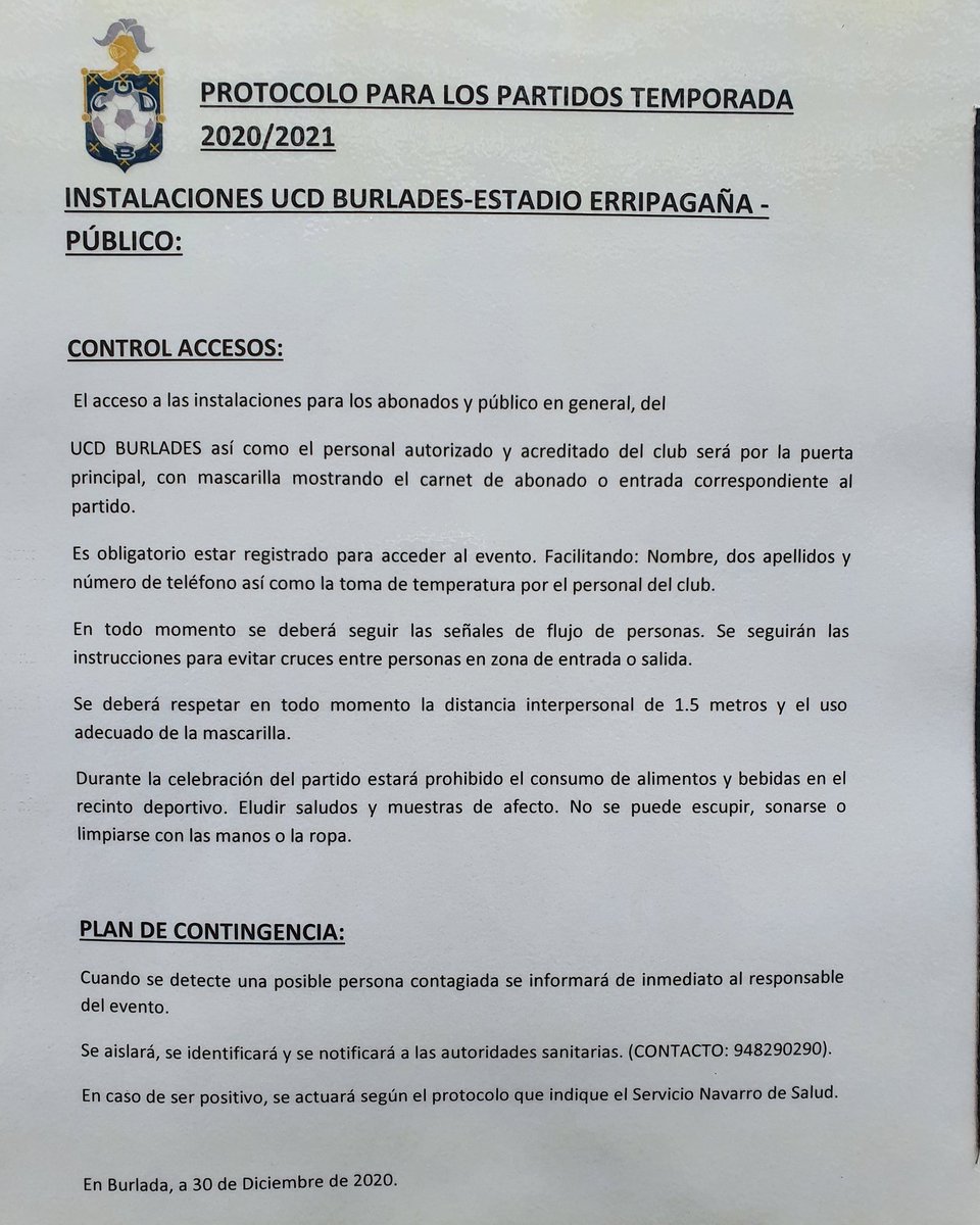 📌 PROTOCOLO COVID-19

Rogamos a todos los asistentes que nos vayan a acompañar esta tarde en Ripagaina (16:30h) que accedan al recinto con tiempo para evitar largas colas minutos antes del inicio del encuentro.

Es 𝐎𝐁𝐋𝐈𝐆𝐀𝐓𝐎𝐑𝐈𝐎 el cumplimiento de estas normas.
