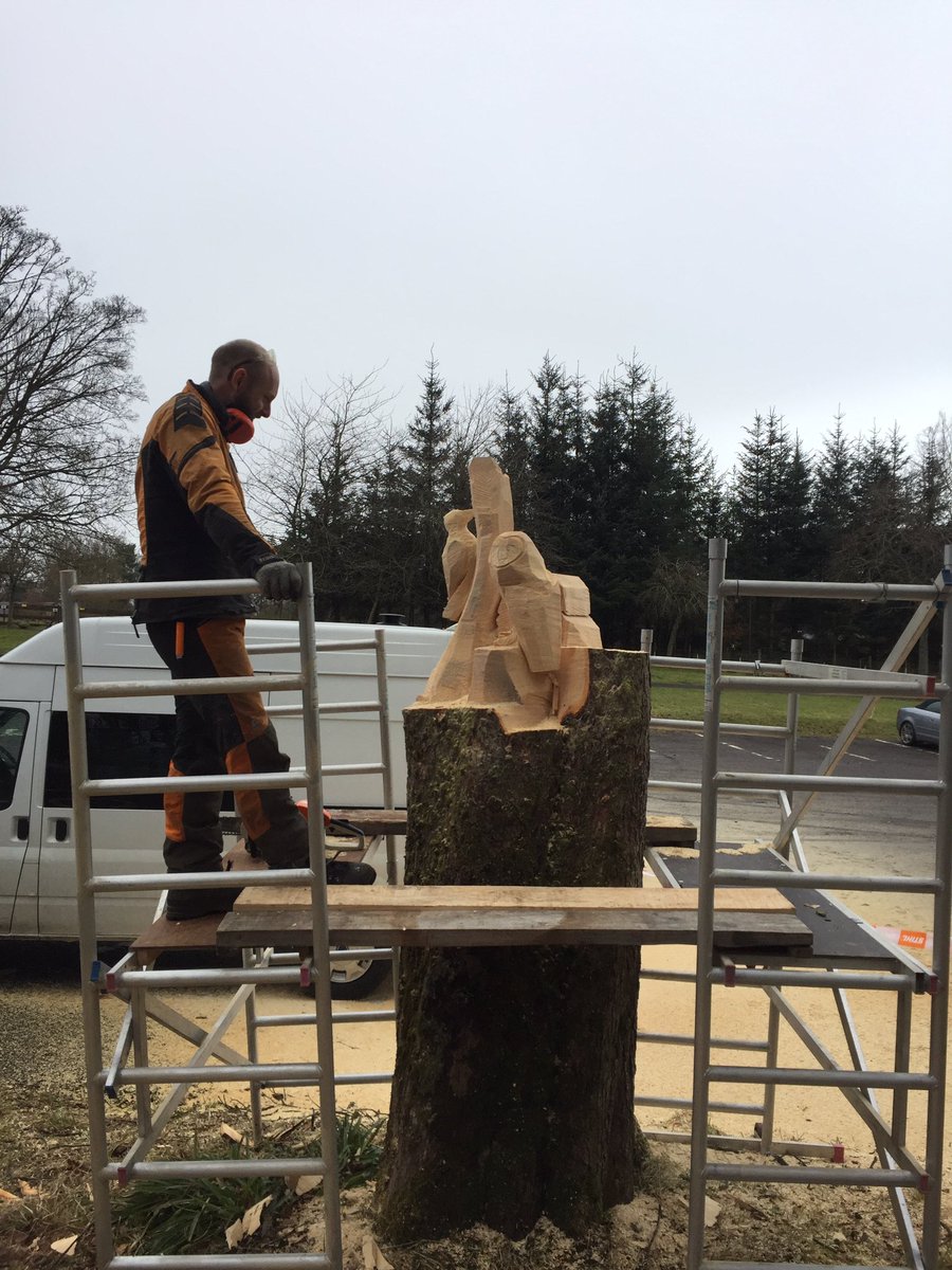 The face of concentration as @jonnychainsaw continues to carve the stump in the main car park. #muiravonsidecountrypark #jonnychainsaw #startingtotakeshape #sculpture #chainsawart