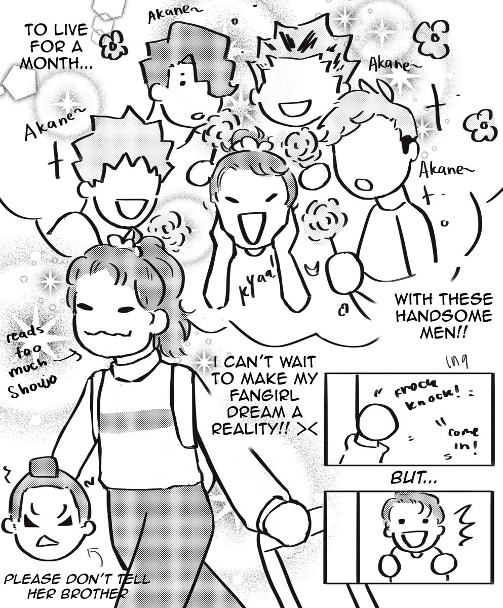 [MSBY DORMIES AU] did a lil comic for best girl akane jsfkgs literally living the y/n life lmao just imagining about this being the first ep of a sitcom hh

#haikyuu #hqfanart 