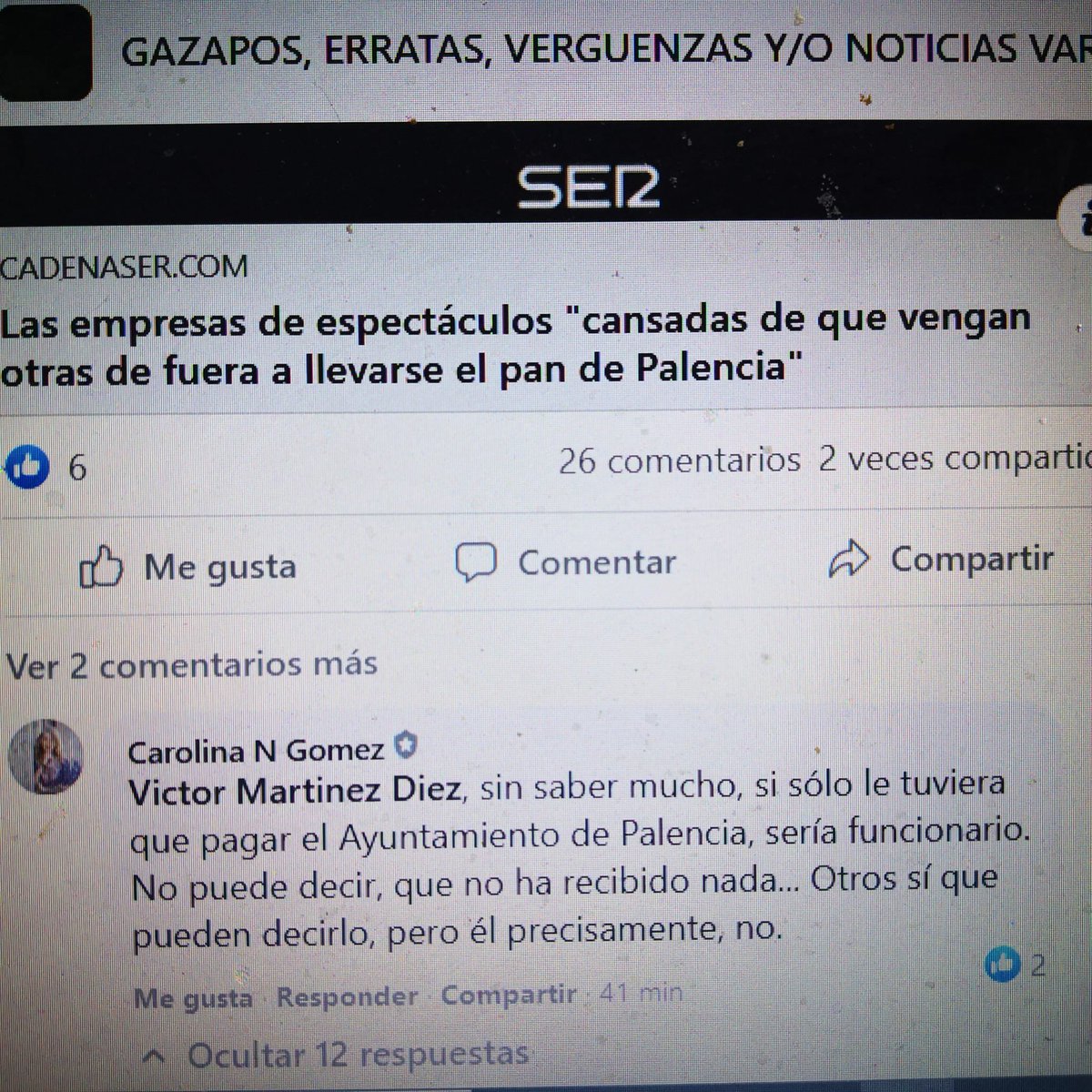 El ataque en redes sociales de miembros del Gobierno municipal y trabajadores en nómina de alcaldía a empresarios palentinos cuando no escuchan lo que quieren es simplemente INDECENTE. Este empresario hablaba en nombre de una plataforma de empresas palentinas. Todo mi apoyo