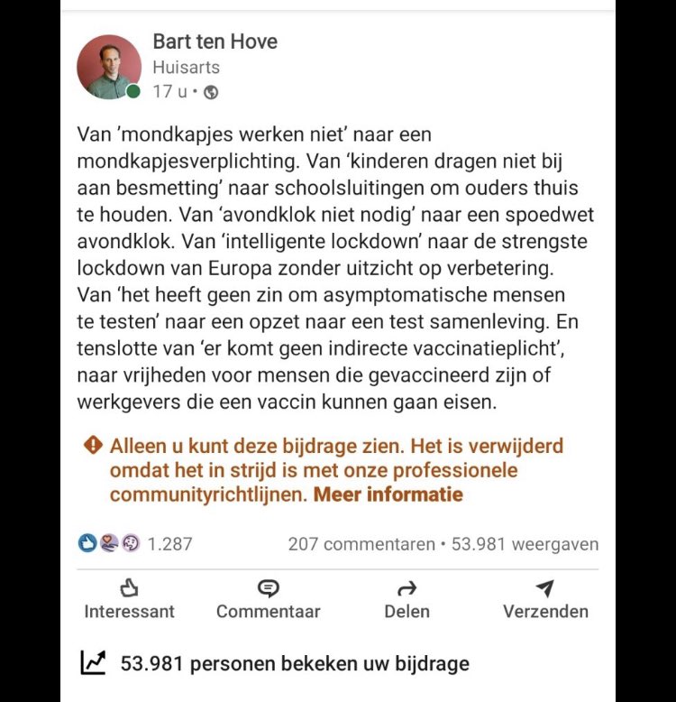 Deze post van huisarts Bart ten Hove was zo goed, dat LinkedIn de post verwijderd heeft. Maar niet alles is te censureren.