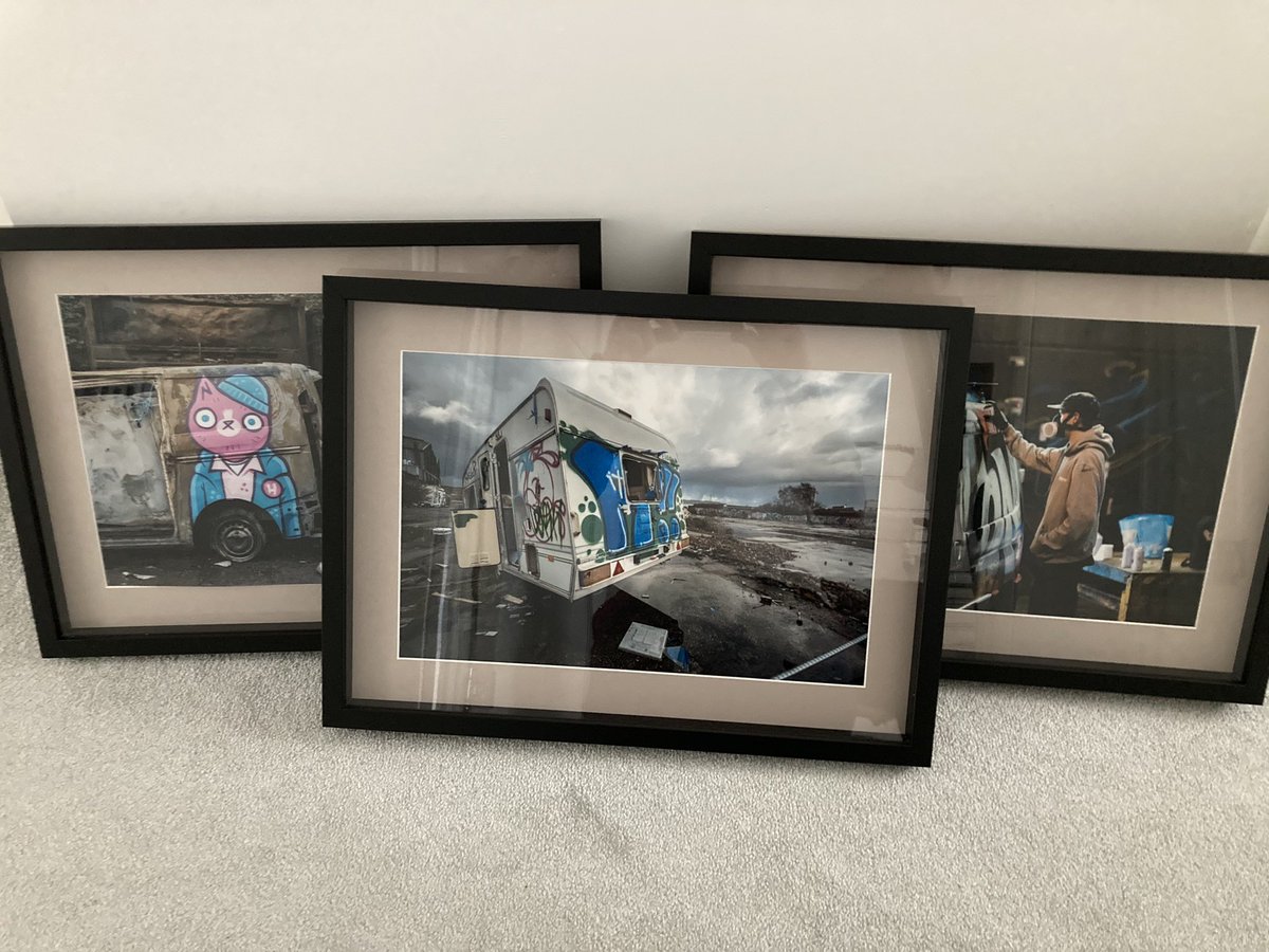 Finally got my <a href="/djcolatron/">Andy Colatron</a> prints framed, and they survived a house move - 👌