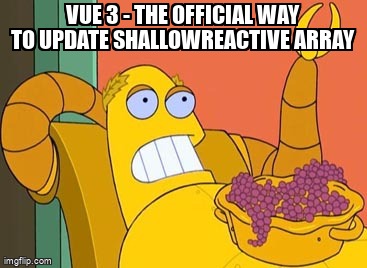 overflow_meme's tweet image. Vue 3 - The official way to update shallowReactive array stackoverflow.com/questions/6629… #vuereactivity #vuejs3 #vuejs