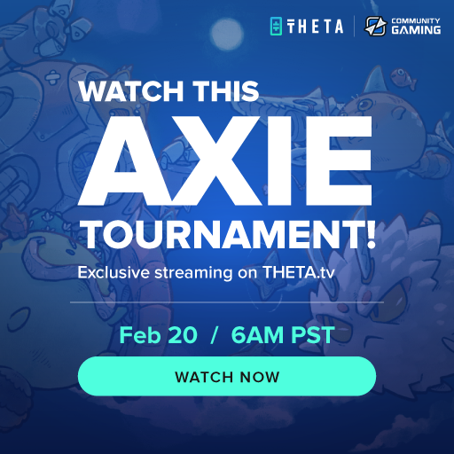 THETAtv's tweet photo. The @AxieInfinity tournament hosted by @CommunityGaming starts now!

Watch this fantastic representation of blockchain powered gaming and have a chance to receive a special NFT emote from the event 

Streamed exclusively on @Theta_Network 

📺 https://t.co/DdkpZaZPfB https://t.co/yuIBSdleUR
