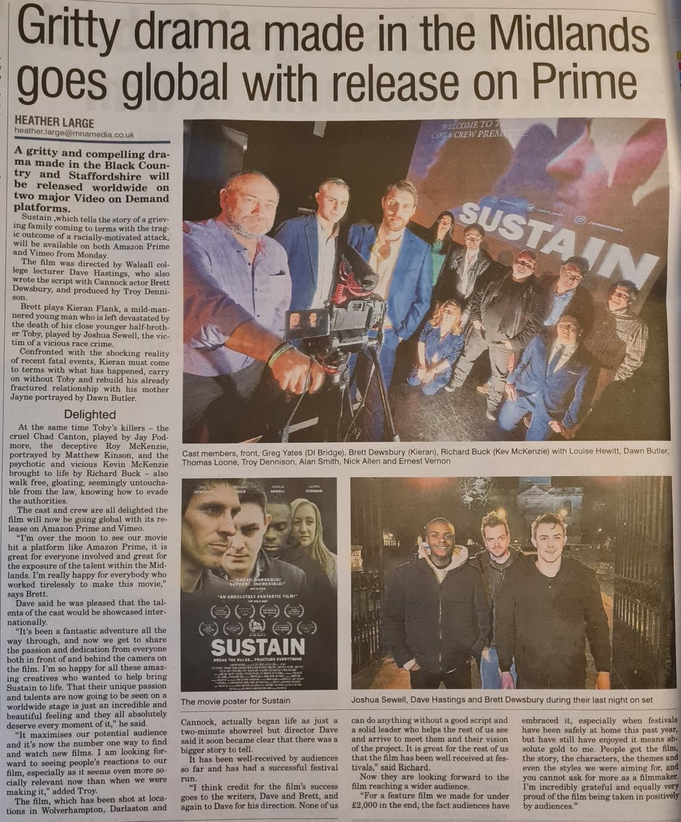 Congratulations to the WHOLE WONDERFUL <a href="/Sustain_Movie/">SustainMovie</a> cast &amp; crew! You've made the local press today in the <a href="/ExpressandStar/">Express & Star</a> - thanks to the awesome <a href="/HeatherL_Star/">Heather Large</a> as always for the kind support you give the Midlands Film Scene! #movie #AmazonPrime #Vimeo #filmmakers #FilmTwitter