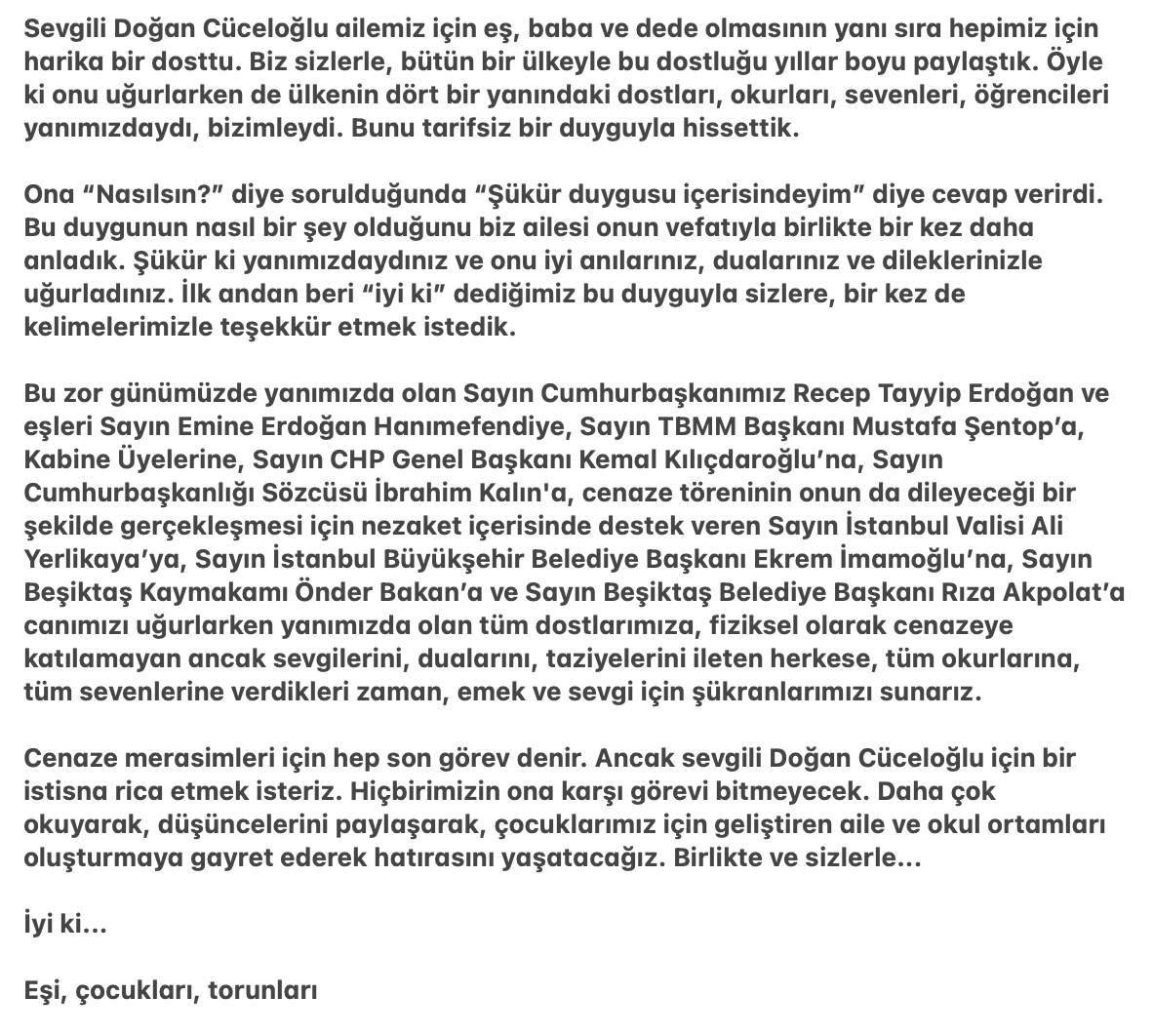 DoganCuceloglu's tweet photo. Eşi, çocukları ve torunları olarak teşekkür ediyoruz... https://t.co/k5MGp6jR1m