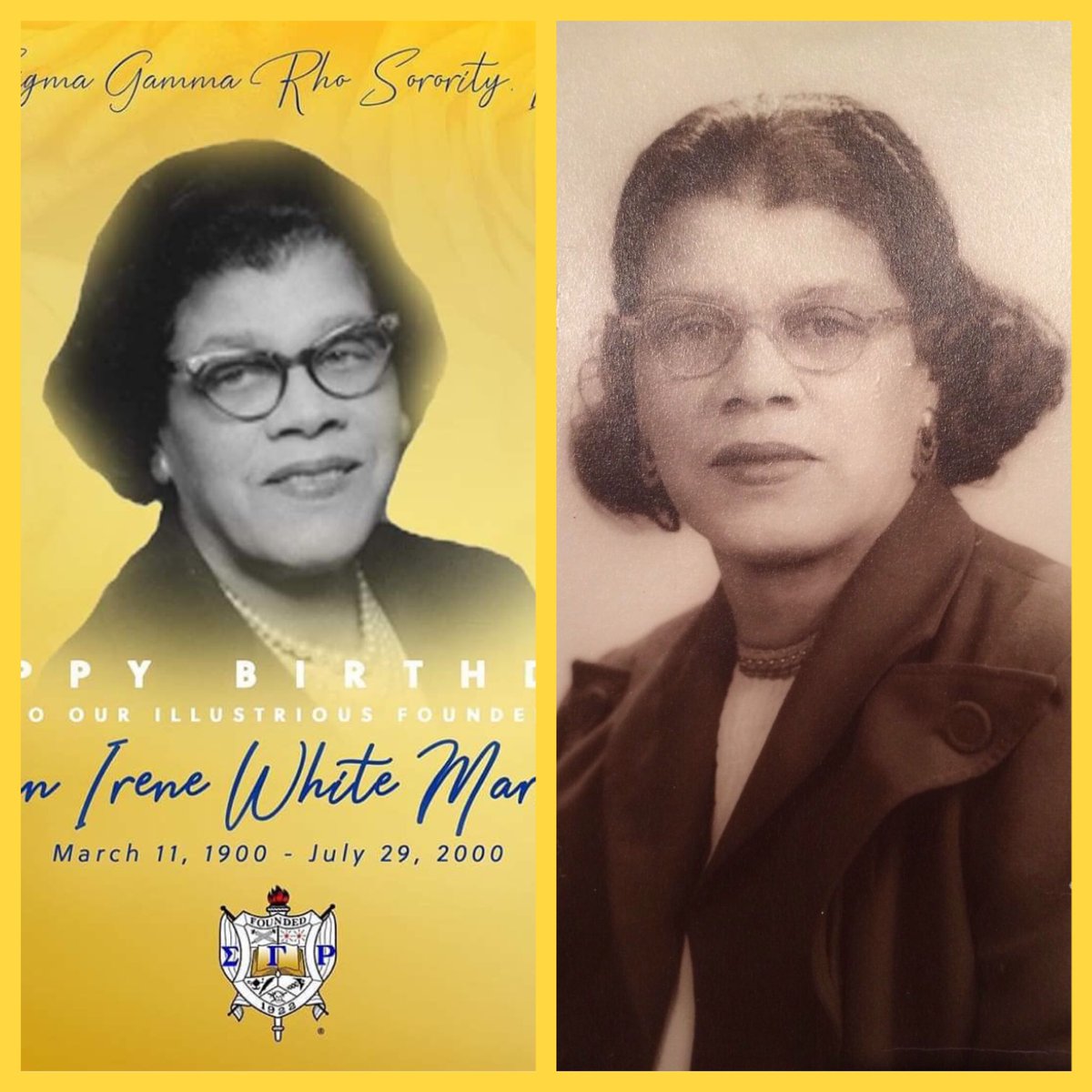 Longtime educator Vivian Irene White-Marbury was one of the first African American women principals in Indianapolis. She was one of the oldest living members of any NPHC sorority— she lived to be 100. White-Marbury is a founding member of ΣΓΡ. #BlackHistoryMonth    #BlackHerstory