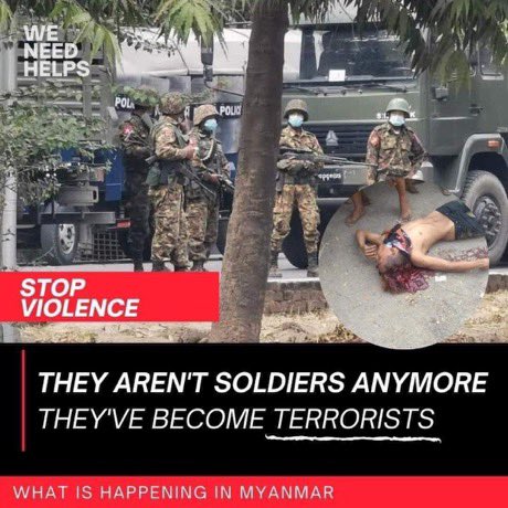 Thin Lae Yee Soe (@thinlaeyeesoe1) on Twitter photo How many people need to get hurt 
and die for proofs to take effective actions on Myanmar case ? 
This is not internal affair. This is not Civil War. This is just a part of the injustice act of the Myanmar Military on the peaceful unarmed protestors and civilians ! #Feb20Coup How many people need to get hurt 
and die for proofs to take effective actions on Myanmar case ? 
This is not internal affair. This is not Civil War. This is just a part of the injustice act of the Myanmar Military on the peaceful unarmed protestors and civilians ! #Feb20Coup