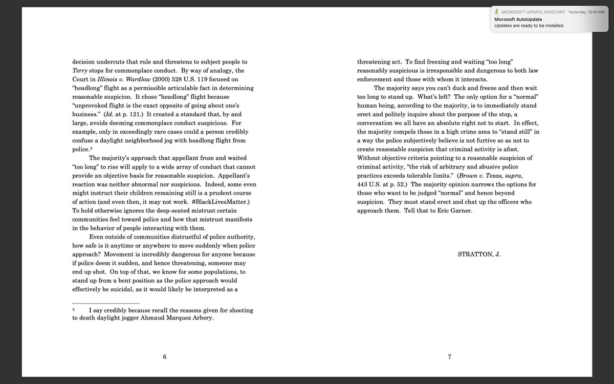 larabazelon's tweet image. This dissent by CA appellate Justice Stratton tearing apart the &quot;legality&quot; of stopping &amp;amp; searching Mr. Flores bc he wasn&apos;t &quot;acting like a normal person&quot; by engaging the cops in polite conversation is the best dissent I have ever read.  It ends: &quot;Tell that to Eric Garner.&quot;
