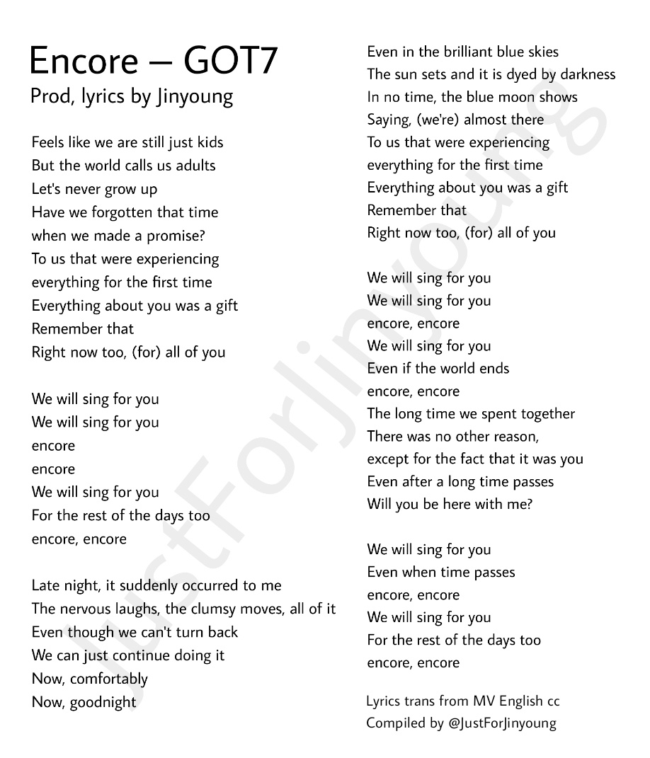 Just For Jinyoung A Twitter Eng Encore Lyrics Prod Lyrics By Jinyoung Mv T Co Xbzuws6aab 갓세븐 앙코르 우린우리대로간다 Encorewithgot7 Jinyoung 진영 Got7 갓세븐 Got7official T Co Cwwvescsib Just For Jinyoung A Twitter Eng Encore Lyrics Prod Lyrics By Jinyoung Mv T Co Xbzuws6aab 갓세븐 앙코르 우린우리대로간다 Encorewithgot7 Jinyoung 진영 Got7 갓세븐 Got7official T Co Cwwvescsib