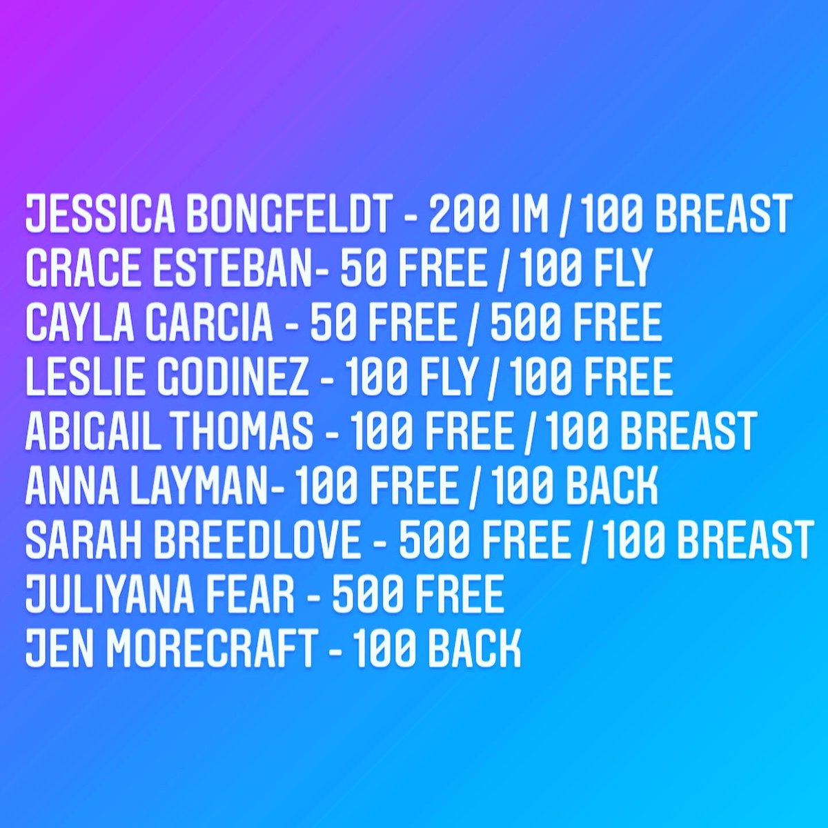 CabotSwim's tweet photo. CHS State Swim Team is official!! 🐾  

Huge congratulations to the following athletes who will compete in Bentonville next weekend representing Cabot!! Go Panthers!! 🏆 @CabotAthDept https://t.co/z0yfNAADK4
