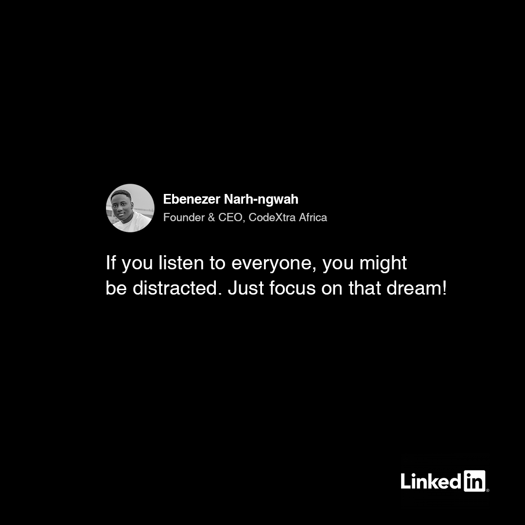Eben_Watts's tweet photo. Focus is the most challenging thing to adhere to βπ½
#narheben #ebenwatts #techpreneur #ceo #codextrafrica #focus #positiveenergy https://t.co/HiQrAzrMkH