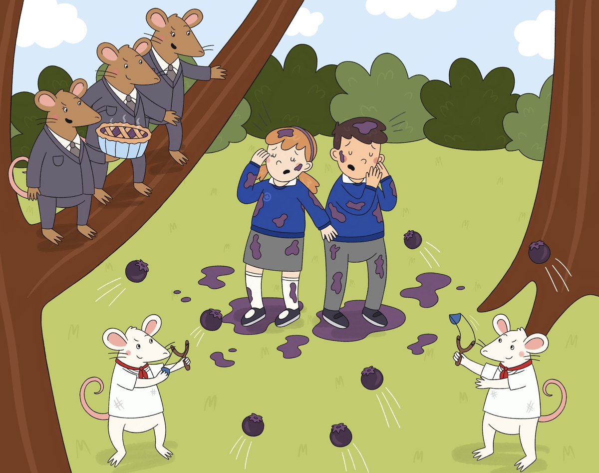 Happy Saturday! Here’s a bit of a throwback to this time last year when I was working on The Cake That Wasn’t A Cake for <a href="/BooklifePubLtd/">BookLife Publishing</a> - this is one of my favourite pages, so full of mischief! 🫐 #illustration #childrensillustration #kidlitart