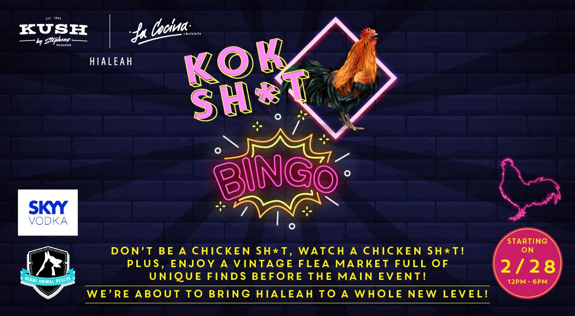 RSVP for Kok Sh*t Bingo today! Enjoy a local vendors market, plus free axe 🪓 throwing, whole roasted Gator 🐊 served up Caja-china-style and a Bluegrass band, Lone Wolf, playing musical snacks throughout the event! eventbrite.com/e/kok-sht-bing…