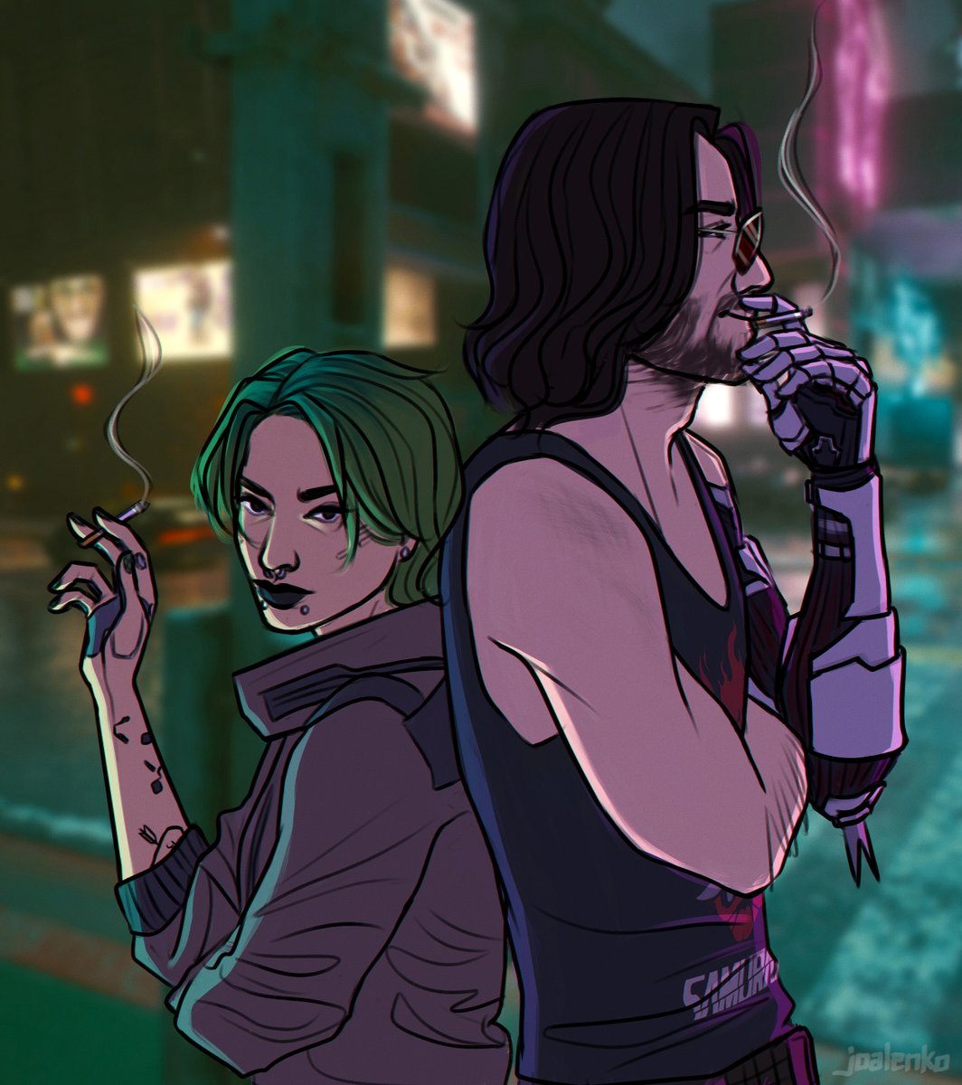 joalenko's tweet photo. smoke break 🚬 #cyberpunk2077 #johnnysilverhand https://t.co/cqXngSq4PY