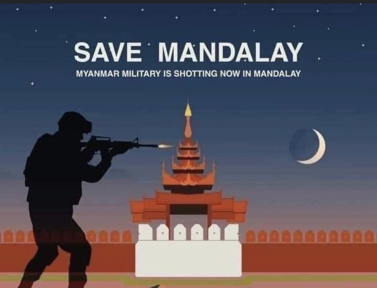 thitsar_phoo's tweet photo. There have been 21 people who died in #Mandalay cos of the military shots. And the injuries can’t be even got the medical covers. The military were still shooting with snipers even while some people picking the injuries up. And they still shooting right now. #savemandalay https://t.co/dMjhS8tyn5