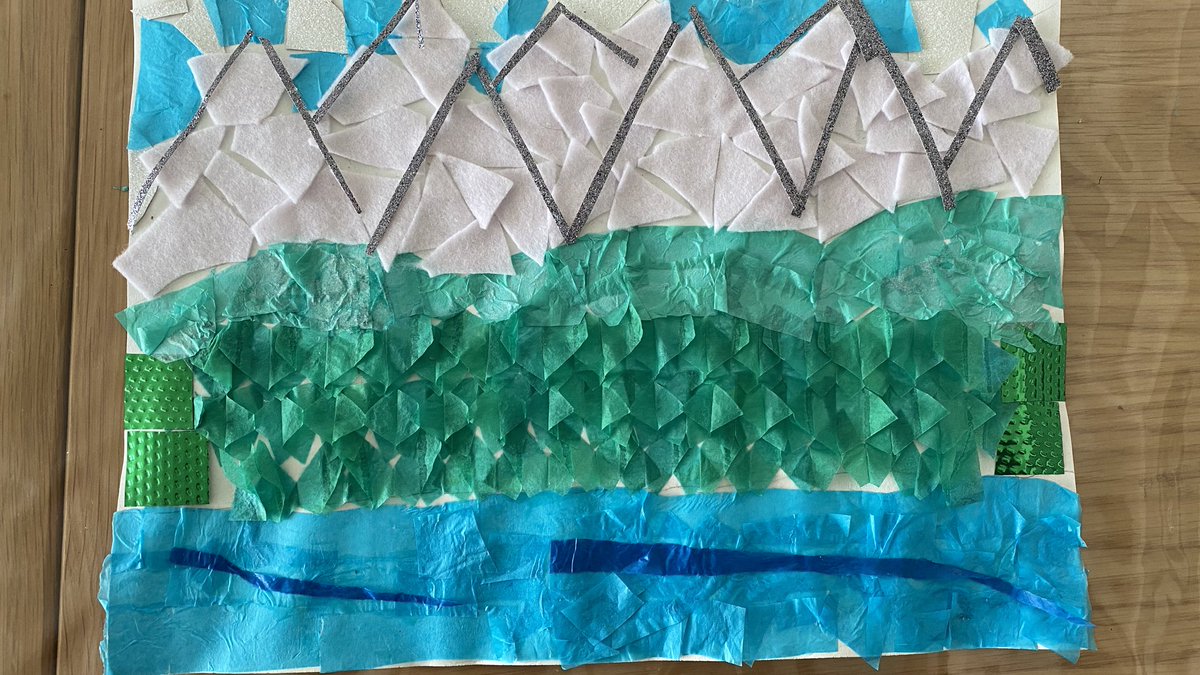 Shokina2's tweet photo. This half term kids have been participating in a Arts Camp run by @TowerHamletsNow via zoom! It kept them busy and occupied every afternoon! Here’s what Yumna made @JohnScurr_Sch @JoanneP63111066 
We made name art, landscape collage, greeting card and cardboard city https://t.co/kumCBA68im