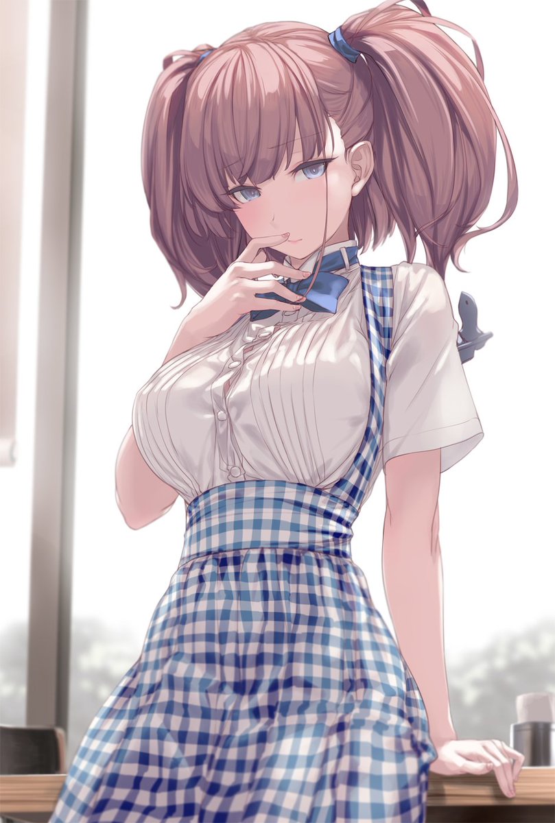 atlanta (kancolle) 1girl solo high-waist skirt brown hair blue bowtie blue bow short sleeves  illustration images