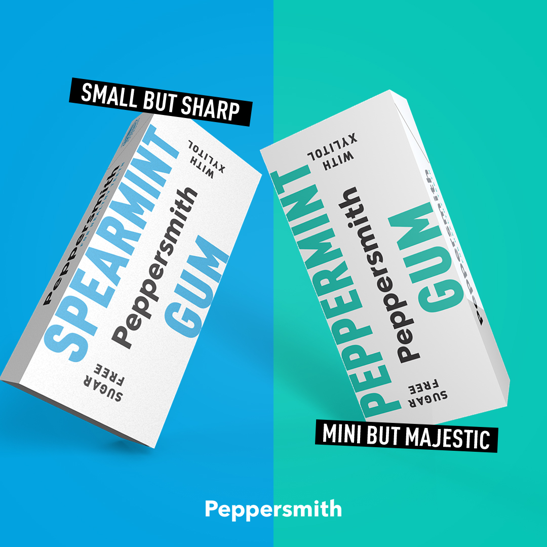 It's time for a quick game:

A 𝙨𝙢𝙖𝙡𝙡 𝙗𝙪𝙩 𝙨𝙝𝙖𝙧𝙥 sugar-free gum flavoured with English spearmint, or a 𝙢𝙞𝙣𝙞 𝙗𝙪𝙩 𝙢𝙖𝙟𝙚𝙨𝙩𝙞𝙘 sugar-free gum flavoured with English peppermint?

Shout your favourite below ⬇️

peppersmith.co.uk/collections/sh…

#AGoodReasonToSmile
