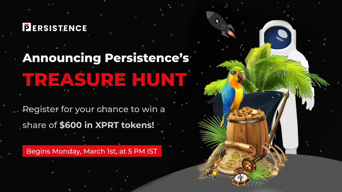 PersistenceOne's tweet image. 1/ We’re excited to announce our first-ever digital Treasure Hunt, beginning March 1st at 5PM IST!💎

🙌Learn more about Persistence through a fun activity &amp;amp; win a share of $600 in $XPRT!

ℹ️Instructions will be released on the day of launch.

🌐Register: forms.gle/beZ98rNDMGGJjJ…