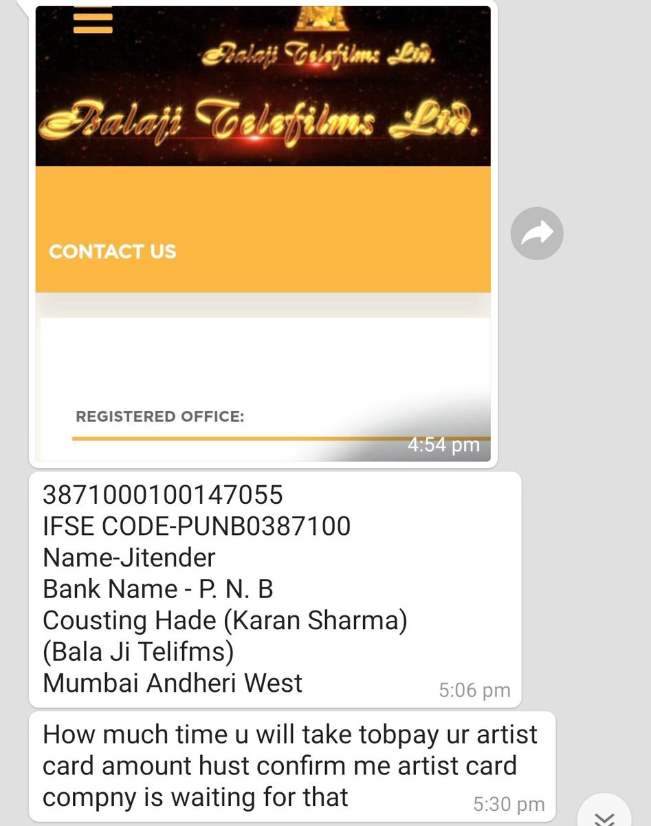 kuljeetsingh_38's tweet photo. They spoke in very bad language and gave the bank account details of your father and asked to pay for cintaa card. Also claimed that you @ektarkapoor has shortlisted my profile herself. He also claimed that sushant singh of cintaa has asked for money https://t.co/XcAhrRd3c7