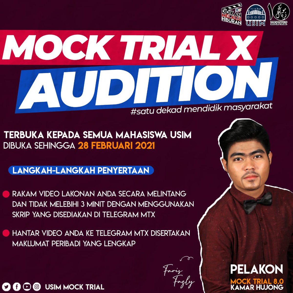 [✨ONLINE AUDITION MOCK TRIAL USIM📸]

Ayuh serlahkan bakat lakonan anda sekarang 🤩 dengan menyertai MTX Online Audition dan menjadi sebahagian dari keluarga besar kami 😉

🔸Untuk maklumat lanjut, sila klik pautan yang tertera di bawah:

t.me/joinchat/Edwhn…