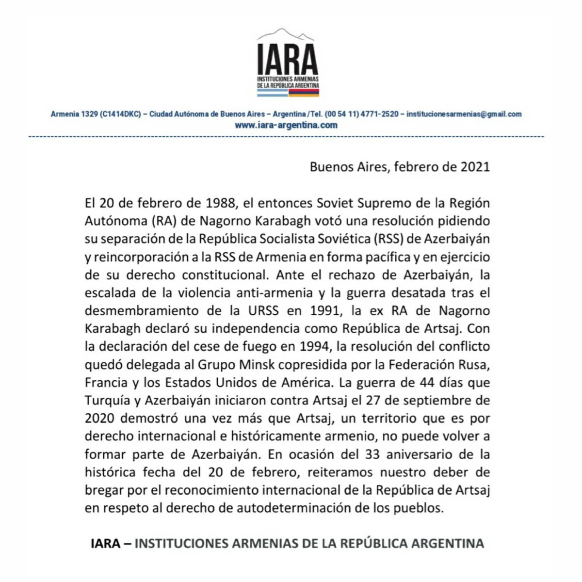 iara_argentina's tweet photo. Comunicado de IARA sobre la situación de Artsaj. El texto completo se encuentra publicado en nuestro sitio web https://t.co/z0gvODUftj https://t.co/4jP4MnalzW