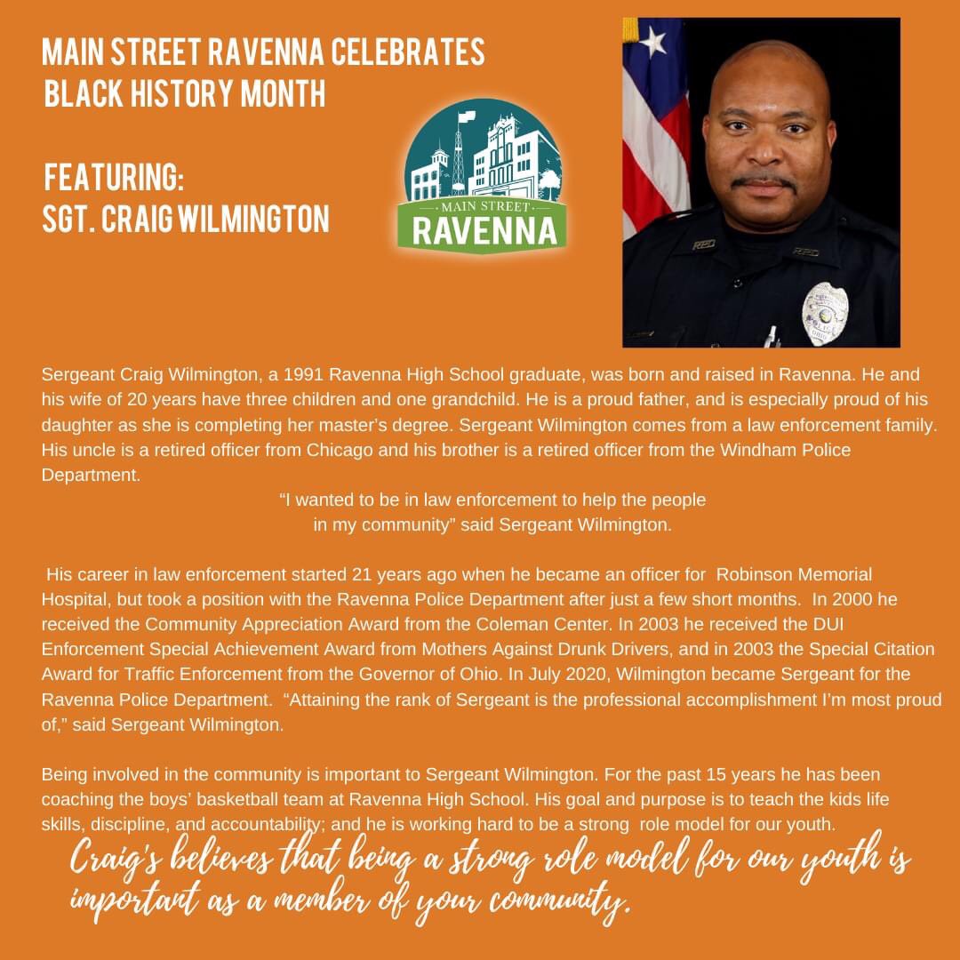PdRavenna's tweet photo. Thank you Main Street Ravenna for this well-deserved post! 
Sgt Wilmington is not only a great asset to RPD and the community,he exemplifies our mission to make Ravenna a safe place to live work and visit.Thank you Sgt Wilmington for your dedication! #RavennaPD #mainstreetravenna https://t.co/KcUolp7NoL