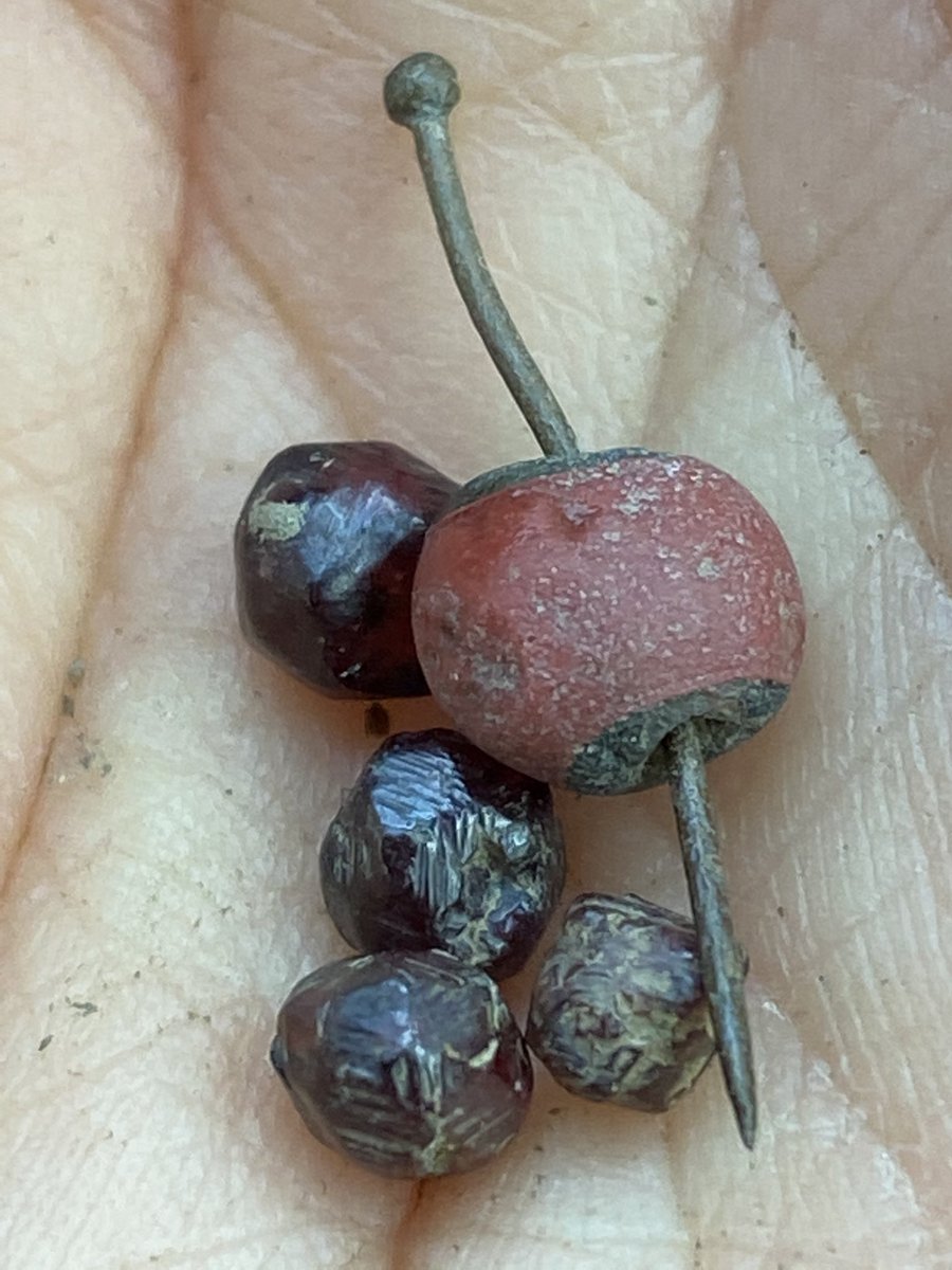 mudlarkanna's tweet photo. Red trade bead with black centre - 1500s-1700s. Also known as ‘slave beads’ - as used for trade with native Americans and Africans, and sometimes in exchange for people. Shown with a few #thames found garnets. #beads #slavery #mudlarking #thames #colonialsim https://t.co/4VHhlQL3DZ