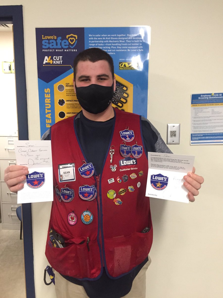 1889Lowes's tweet photo. Sean Walsh taking care of the customer. Best company taking care of Sean. Gets a badge for a job well done then qualifies for a bronze and 50. Way to represent. People taking care of people taking care of people. @Bracken73P @SanjaPHopper #R18SpringHiring https://t.co/RuHamRpzTU