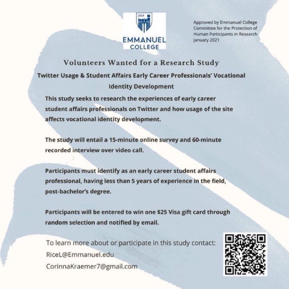NASPAR1_TKC's tweet photo. Call for Study Participants—please help two @NASPA_R1 Region 1 researchers exploring early career SA professionals and their identity development using Twitter! Learn more and sign up here:
https://t.co/VGc96wJPon https://t.co/bzYugR3DSW