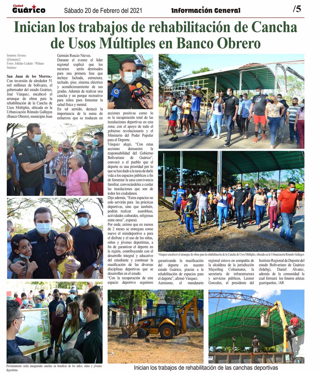 #InfoGeneral 📰 Inician los trabajos de rehabilitación de Cancha de Usos Múltiples en Banco Obrero 👏

#UniónBolivariana
#GuáricoHistórico