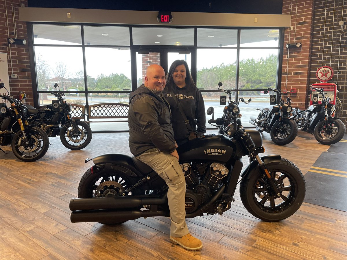 Jason and Jessica are now the proud owners of a 2021 Scout Bobber. Congratulations on your new motorcycle and welcome to the MOGIM family. #mallofgeorgiaindianmotorcycle #mallofgaindianmotorcycle #mogim #indianmotorcycle #scoutbobber