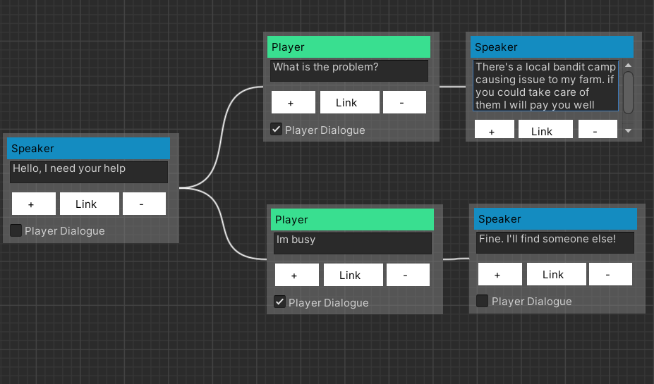 AdamHarrisDev's tweet photo. My dialogue editor is looking gorgeous if I do say so myself, Next step is to actually create the in-game dialogue system. 
#gamedev #madeinunity #programming #unity2020 #toolsprogramming #indiedev #rpg https://t.co/NnEhSn6yTS