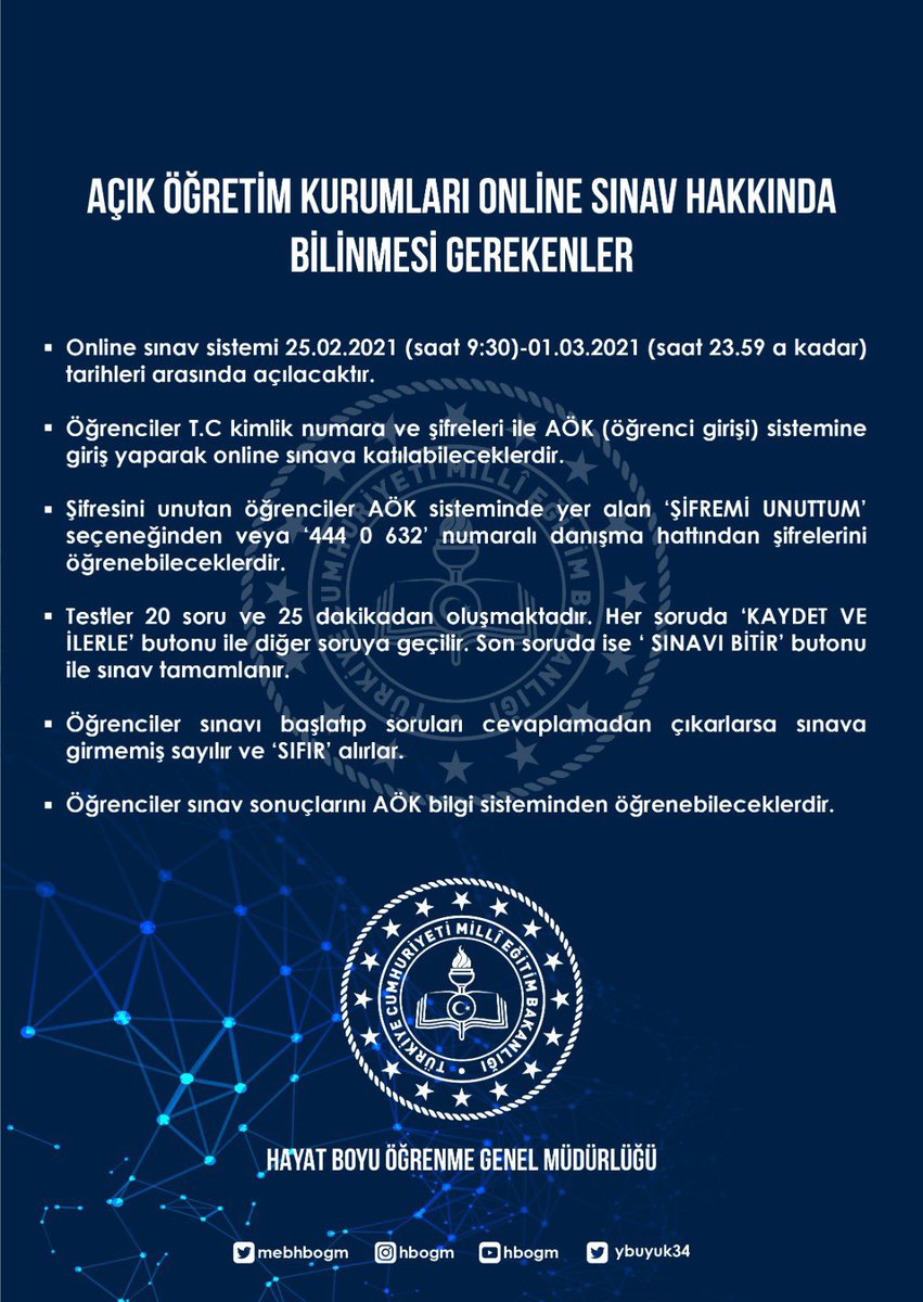 Hayat Boyu Öğrenme Genel Müdürlüğümüz, Açıköğretim Okulları Çevrim İçi Sınav bilgilendirme videosu hazırladı. Tüm öğrencilerimize başarılar dileriz.
<a href="/tcmeb/">Millî Eğitim Bakanlığı</a> <a href="/memleventyazici/">Levent Yazıcı</a>
🎥 youtu.be/bK5a5yE-z1Q