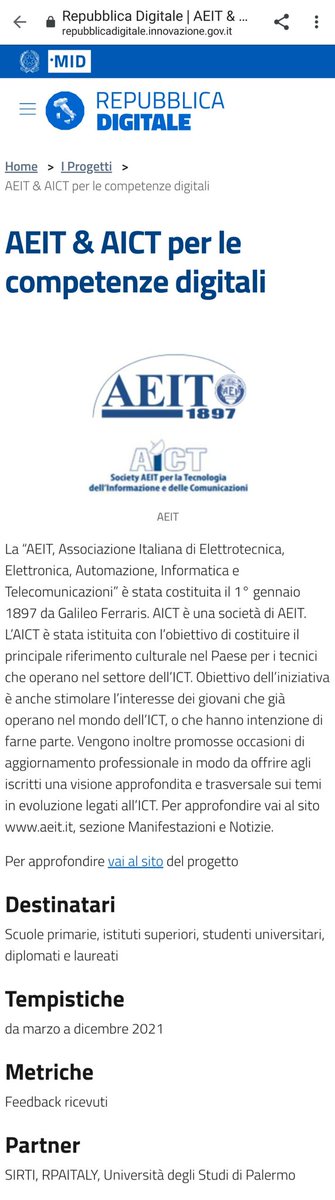 Anche <a href="/aeit_it/">AEIT</a> e la Society #AICT, aderiscono a #RepubblicaDigitale, l’iniziativa strategica nazionale promossa da <a href="/InnovazioneGov/">Dipartimento per la Trasformazione Digitale</a> nel quadro della strategia #Italia2025 presentata da <a href="/PaolaPisano77/">Paola Pisano</a>. #Sirti <a href="/RPAItaly/">RPA Italy</a> #Unipa <a href="/Lidia_Sirna/">Lidia Sirna</a>
repubblicadigitale.innovazione.gov.it/it/i-progetti/