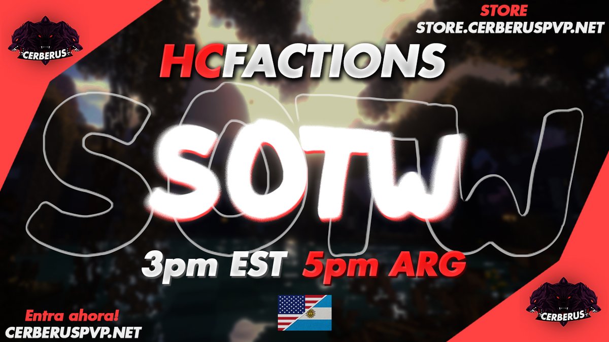 cerberuspvpnet's tweet image. SOTW de HCFactions! ⚔️

Hoy sabado a las 3:00 PM EST 🇺🇸 estaremos realizando nuestro primer SOTW!

• IP: Cerberuspvp.net
• Store: store.cerberuspvp.net

Estamos Sorteando:

• x3 Ranks Upgrades! 🎁

¡Para participar tendrás que dar follow,🔄 + ♥️ y etiquetar 3 amigos
