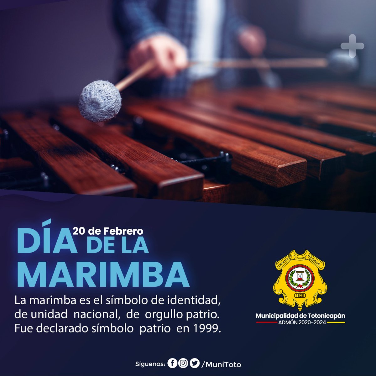 muni_toto's tweet photo. - 20 de Febrero 2020 - 
Dos acontecimientos importantes para la identidad de nosotros los guatemaltecos se conmemoran hoy 20 de febrero: el Día de Tecún Umán, héroe nacional, y el Día de la Marimba, instrumento autóctono musical y también símbolo patrio de nuestro país.
#Comparte https://t.co/KRSy6X9lj1