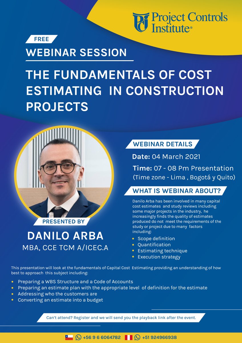 danilo_arba's tweet photo. Check-out the upcoming webinar on cost estimation in construction projects, more info. at: https://t.co/wJ8oJeXaaI
@ProjectControls @GroupPiemme 
#pci #costestimating #projectcontrols https://t.co/mt53Q4LHKl